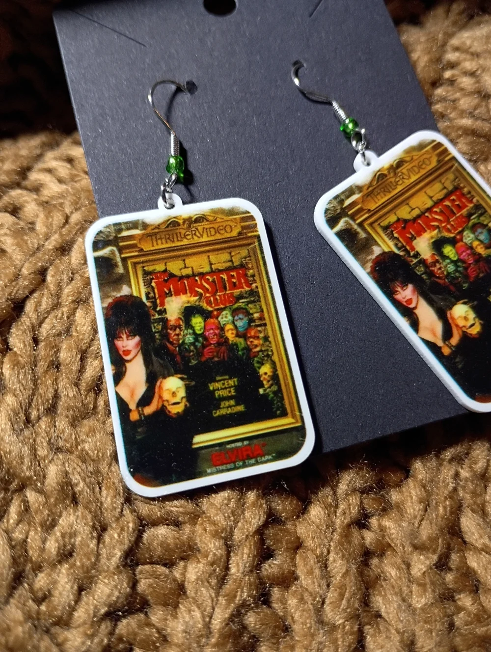 Elvira Horror Show Host Monster Club Vincent Price Punk Earrings Movie Macabre